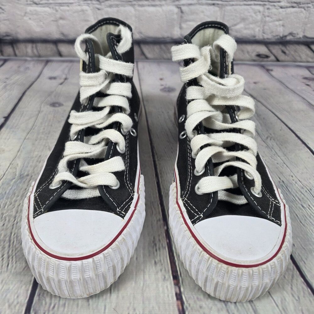 PF Flyers Hi Top Sneakers Women’s Size 6.5 Navy Blue White Lace Up Shoes